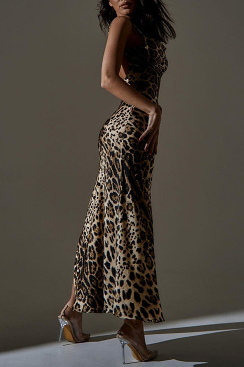 Kaynafashions - Sexy College Animal Print Print High Opening V Neck Sling Dress Dresses