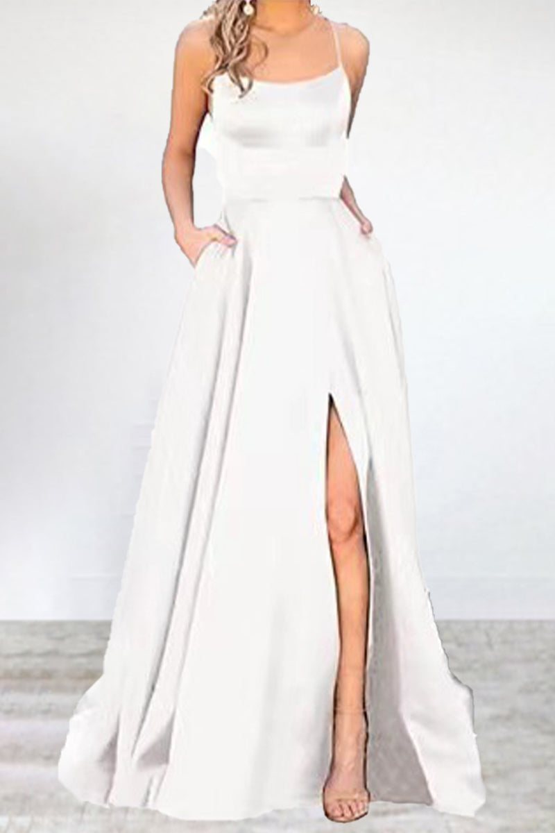 Kaynafashions - Sexy Formal Solid High Opening U Neck Evening Dress Dresses(16 Colors)