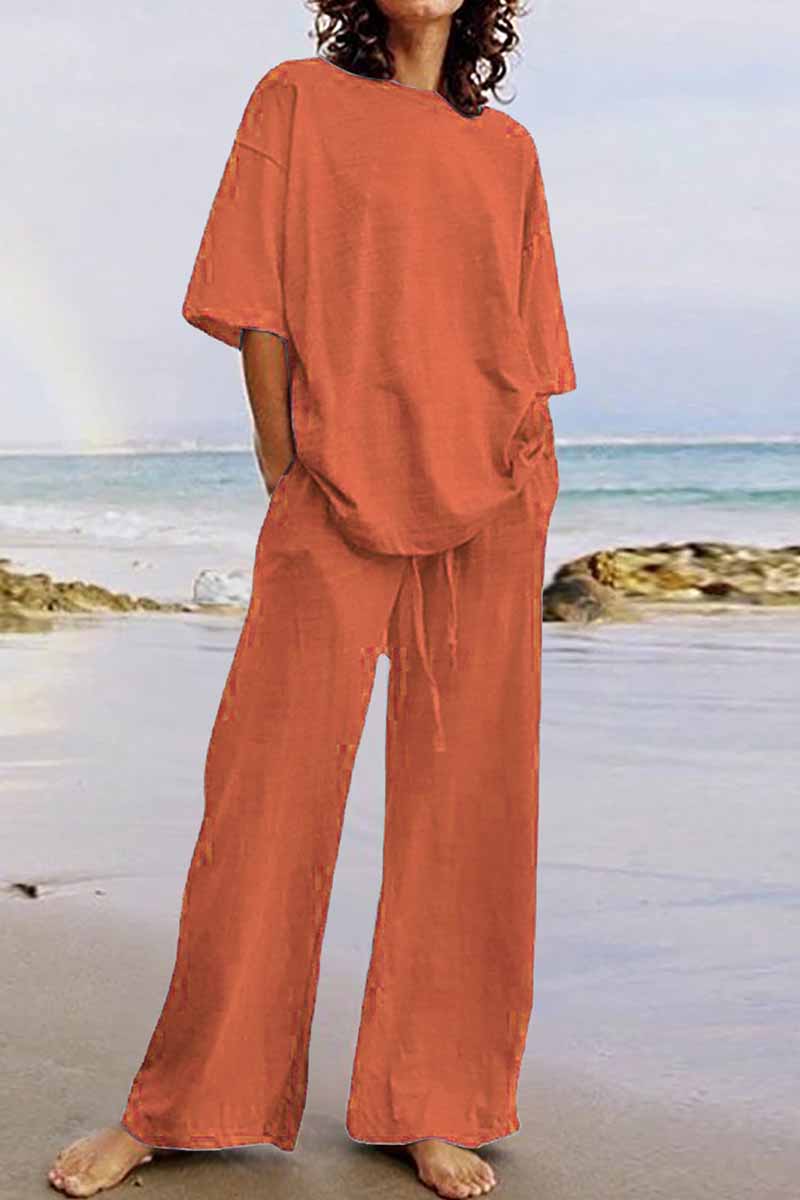 Kaynafashions - Casual Living Solid O Neck Short Sleeve Two Pieces(11 Colors)