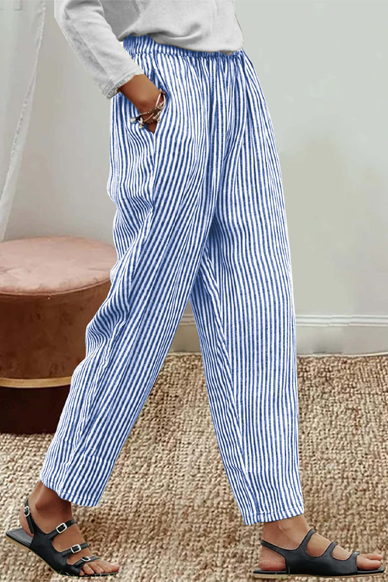 Kaynafashions - Casual Striped Pocket Harlan Full Print Bottoms
