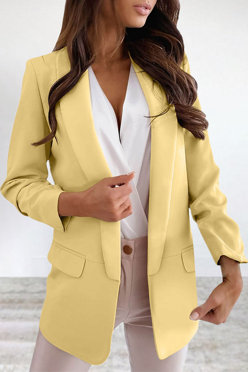 Kaynafashions - Elegant Solid Turn-back Collar Outerwear