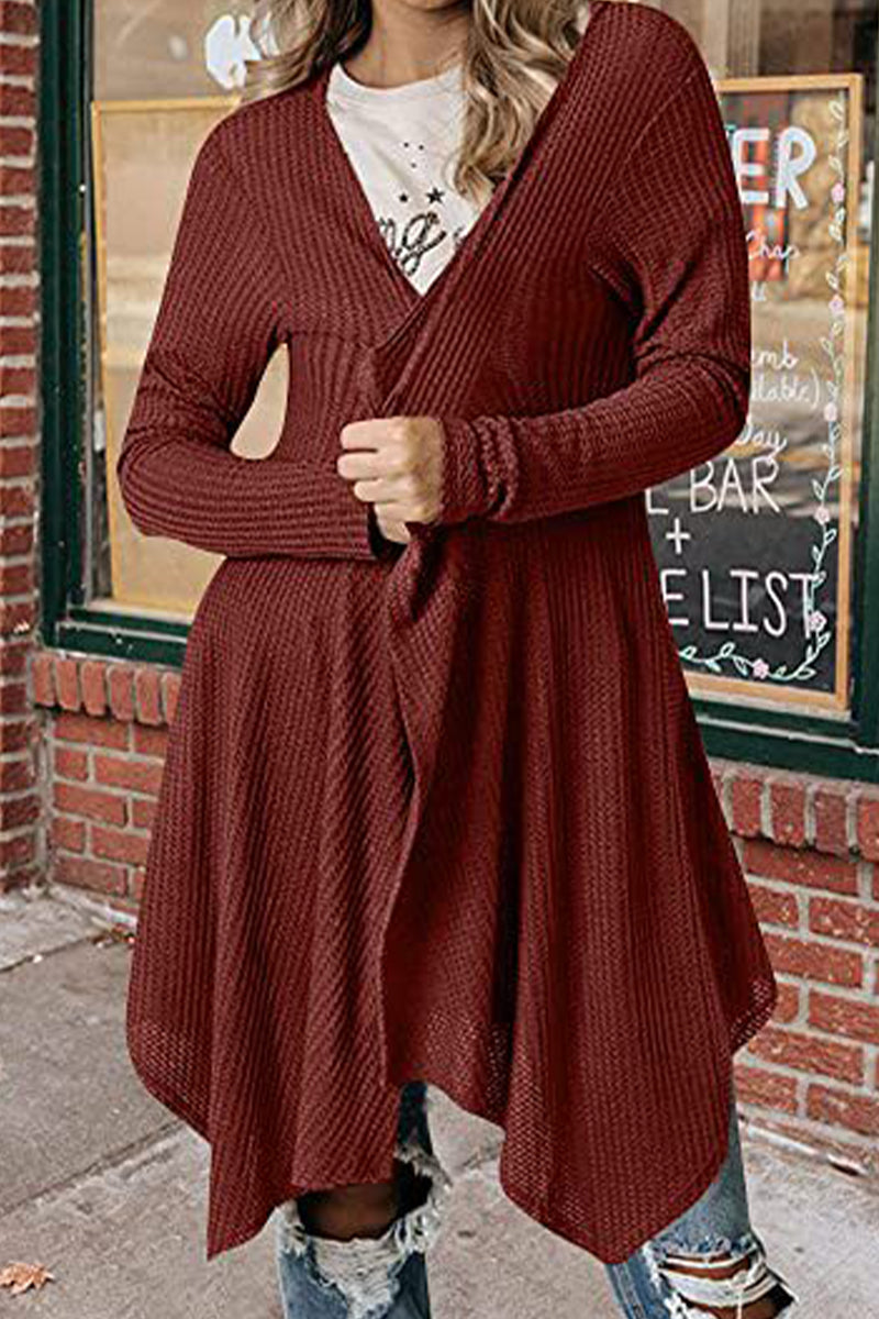 Kaynafashions - Casual Solid Asymmetrical O Neck Cardigans(8 Colors)