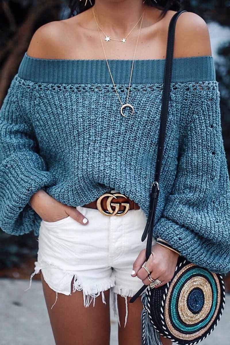 Kaynafashions - Street Solid Patchwork Off the Shoulder Tops