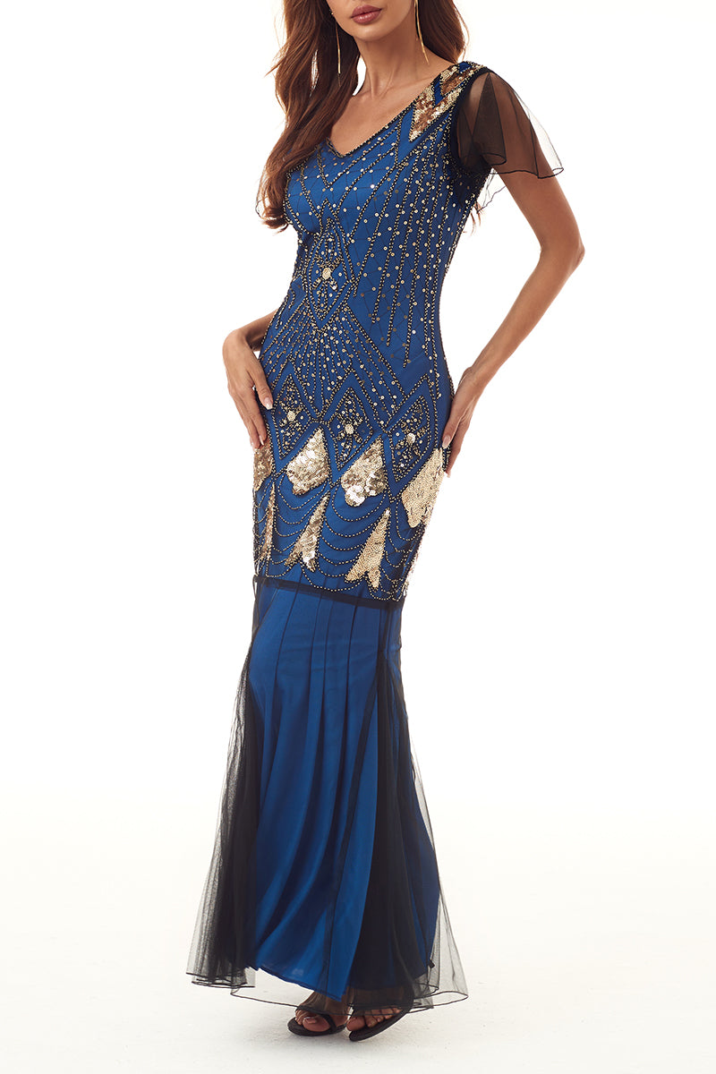 Kaynafashions - Elegant Formal Beading Zipper V Neck Evening Dress Dresses