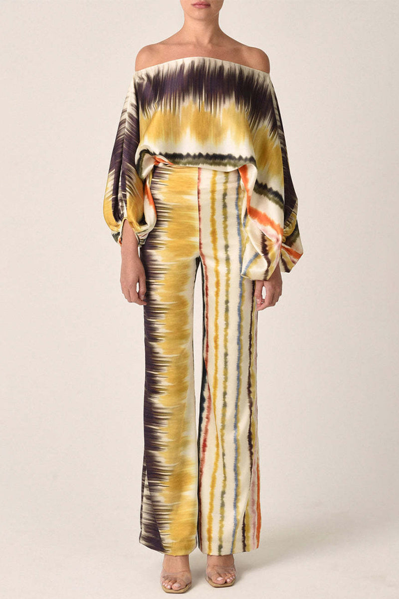 Kaynafashions - Casual Elegant Print Patchwork Off the Shoulder Long Sleeve Two Pieces(13 Colors)