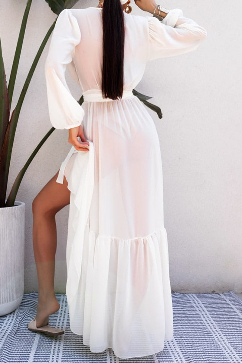 Kaynafashions - Street Solid Bandage Mesh V Neck Waist Skirt Dresses