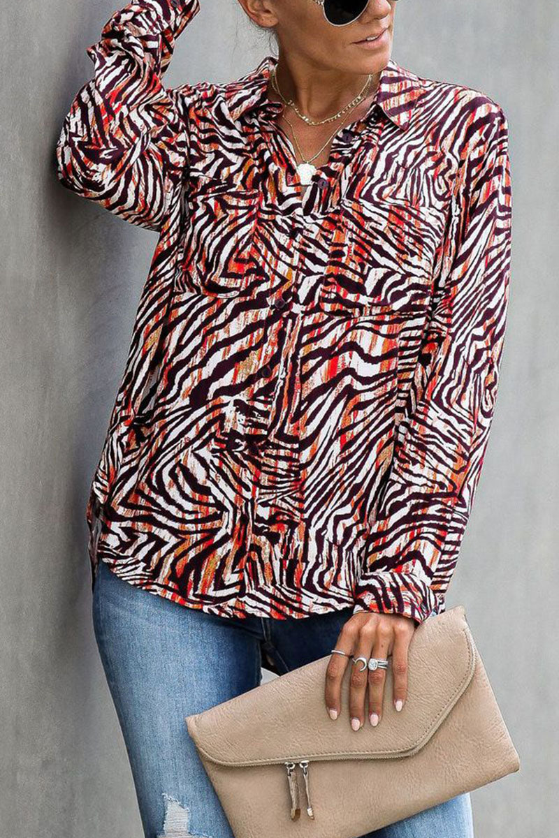 Kaynafashions - Fashion Street Animal Print Turndown Collar Tops