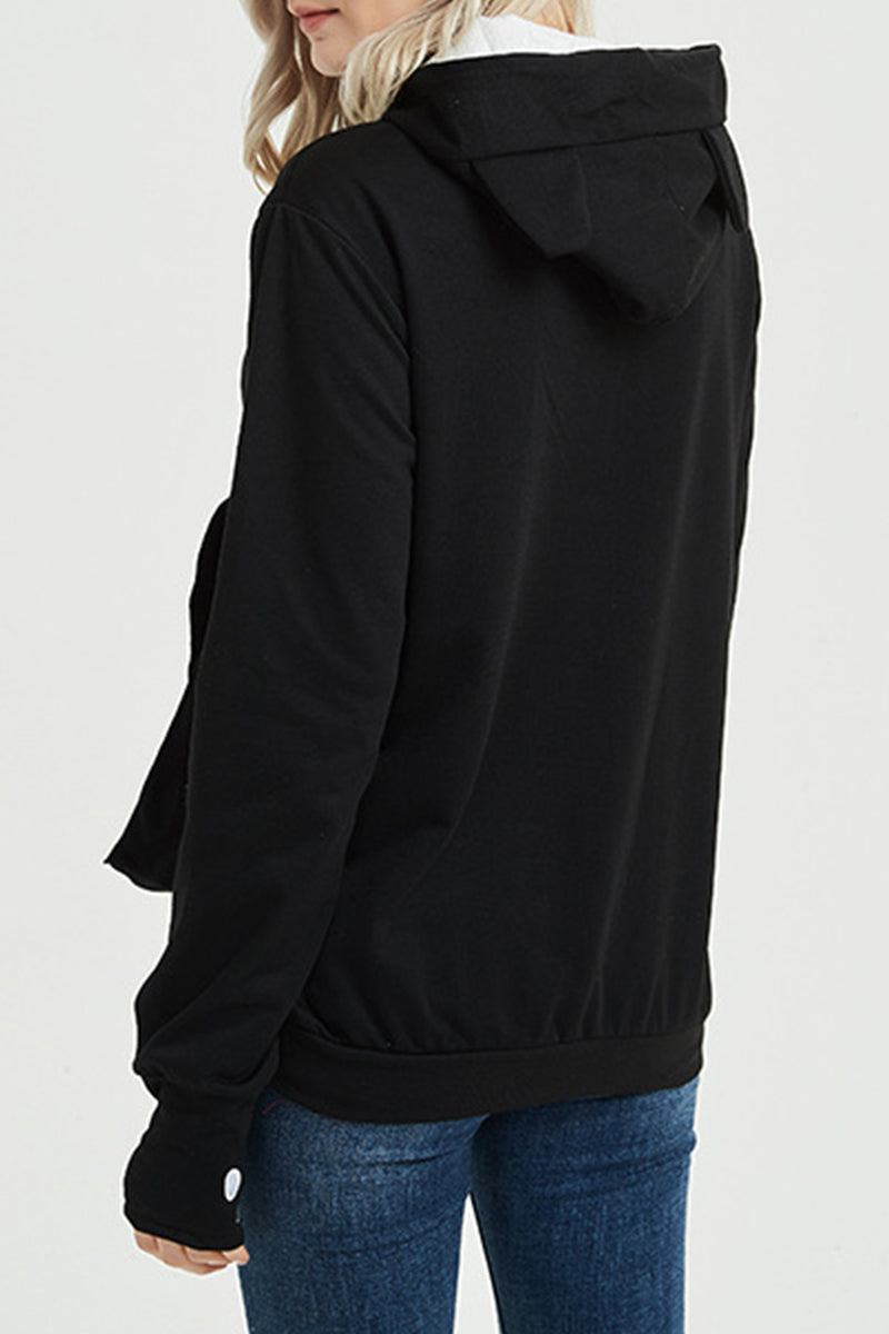 Kaynafashions - Casual Print Pocket Hooded Collar Tops