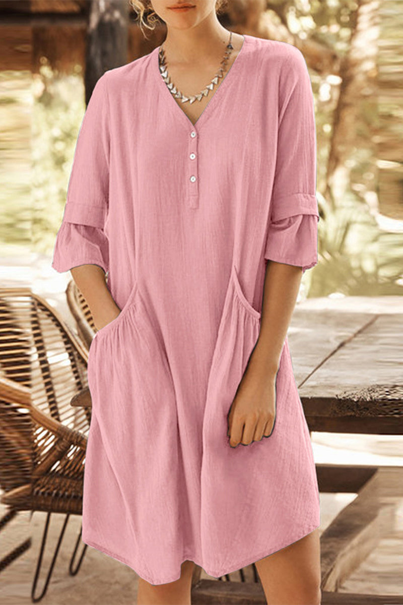 Kaynafashions - Fashion Casual Solid Patchwork Flounce V Neck One Step Skirt Dresses