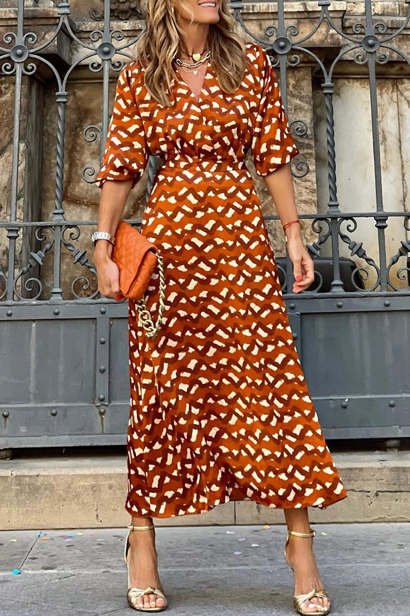 Kaynafashions - Elegant Print Printing V Neck Long Sleeve Two Pieces