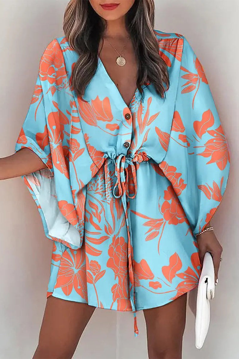 Kaynafashions - Fashion Casual Print Patchwork V Neck Dresses(12 Colors)