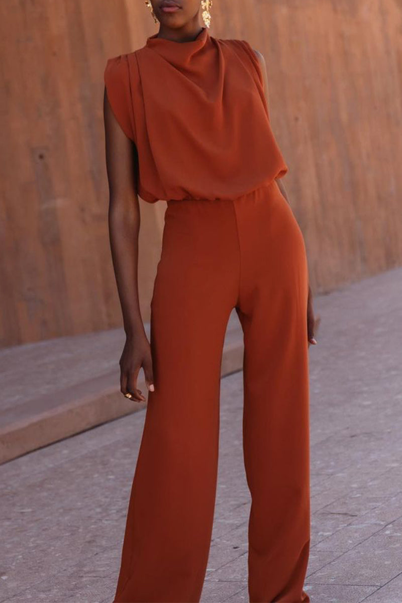 Kaynafashions - Casual Simplicity Solid Backless Half A Turtleneck Regular Jumpsuits