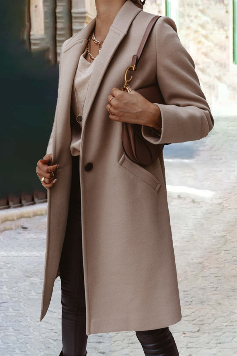 Kaynafashions - Casual Work Solid Buttons Turn-back Collar Outerwear