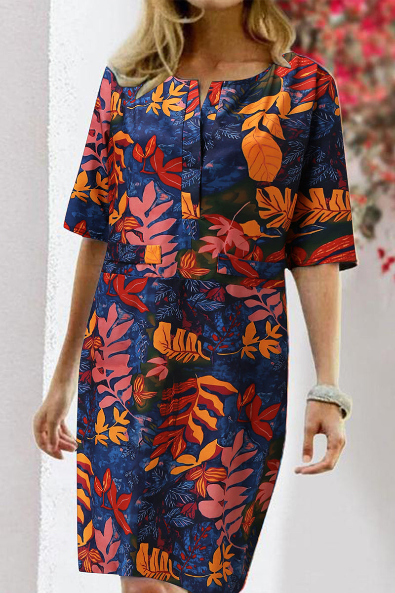 Kaynafashions - Elegant College Floral Patchwork O Neck Printed Dress Dresses