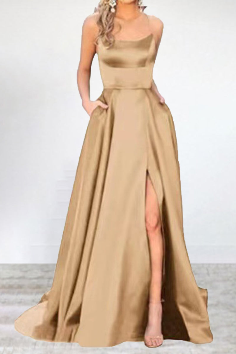 Kaynafashions - Sexy Formal Solid High Opening U Neck Evening Dress Dresses(16 Colors)