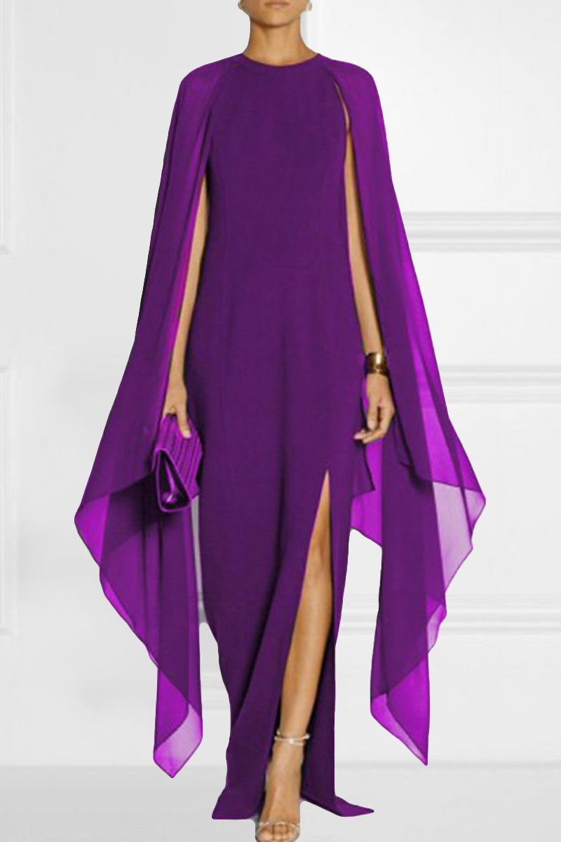 Kaynafashions - British Style Elegant Solid Slit O Neck Evening Dress Dresses