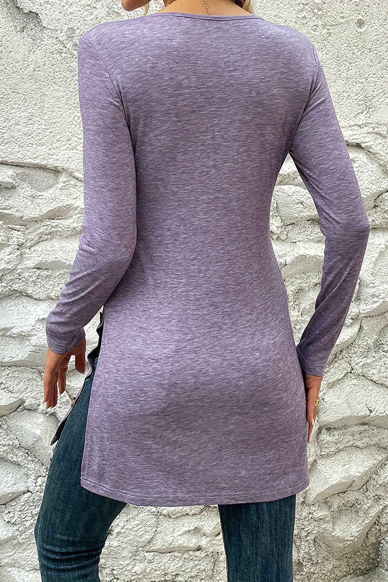 Kaynafashions - Casual Solid Buttons O Neck One Step Skirt Dresses