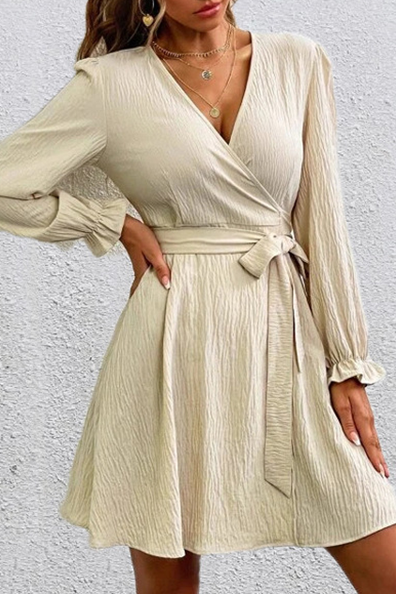 Kaynafashions - Casual Solid Patchwork V Neck Waist Skirt Dresses(4 colors)