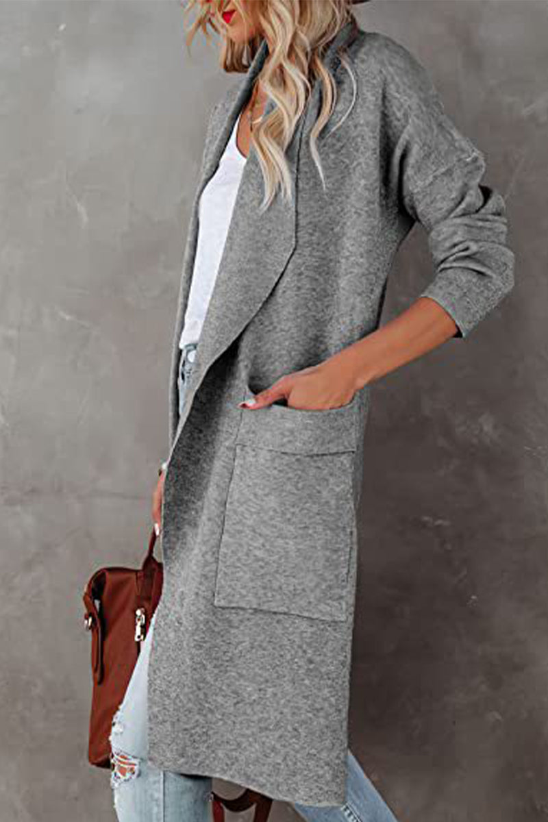 Kaynafashions - Elegant College Solid Pocket V Neck Outerwear(4 Colors)