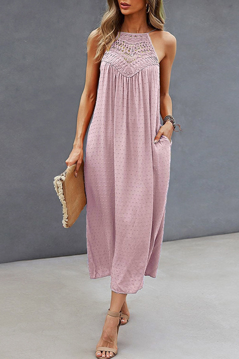 Kaynafashions - Work Elegant Solid Lace Hollowed Out Halter One Step Skirt Dresses(3 Colors)