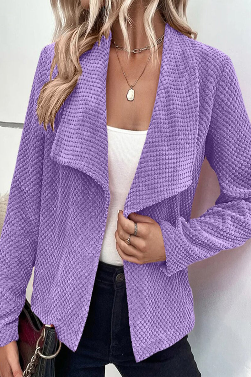 Kaynafashions - Casual Simplicity Solid Turndown Collar Outerwear