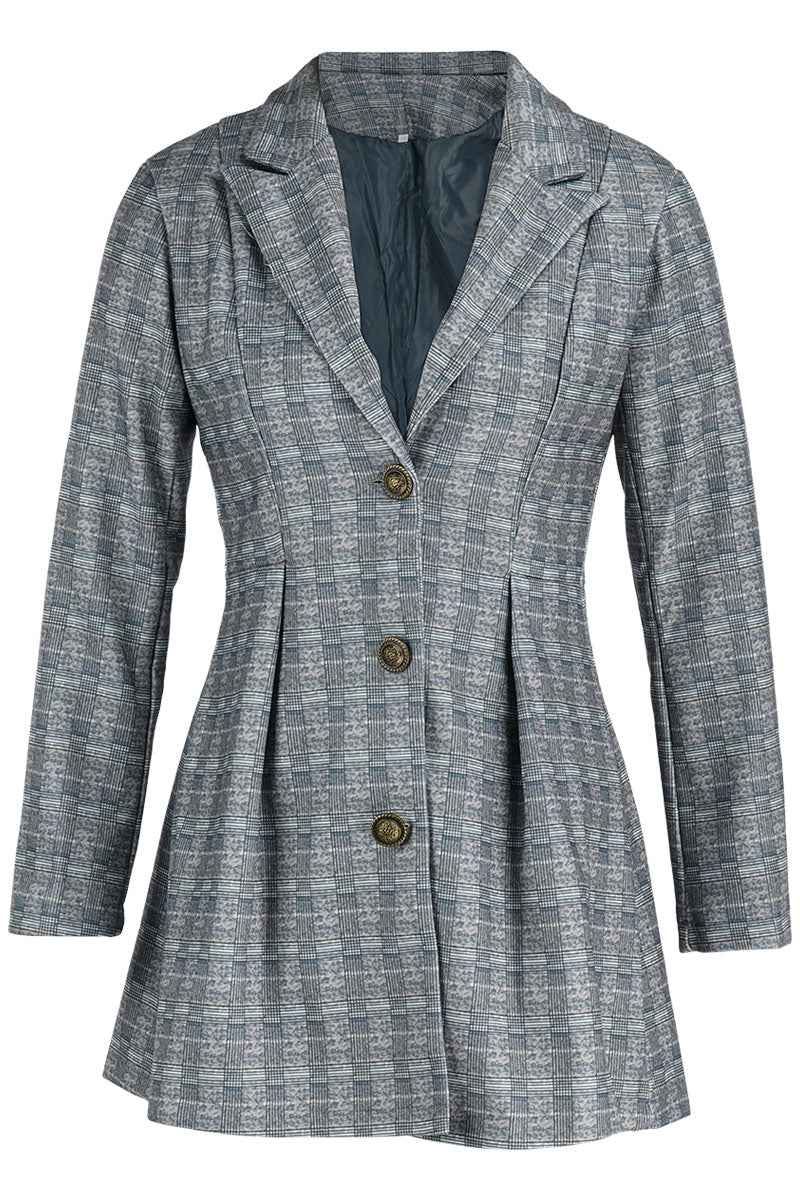 Kaynafashions - Fashion Street Plaid Patchwork Buckle Turn-back Collar Outerwear(3 Colors)