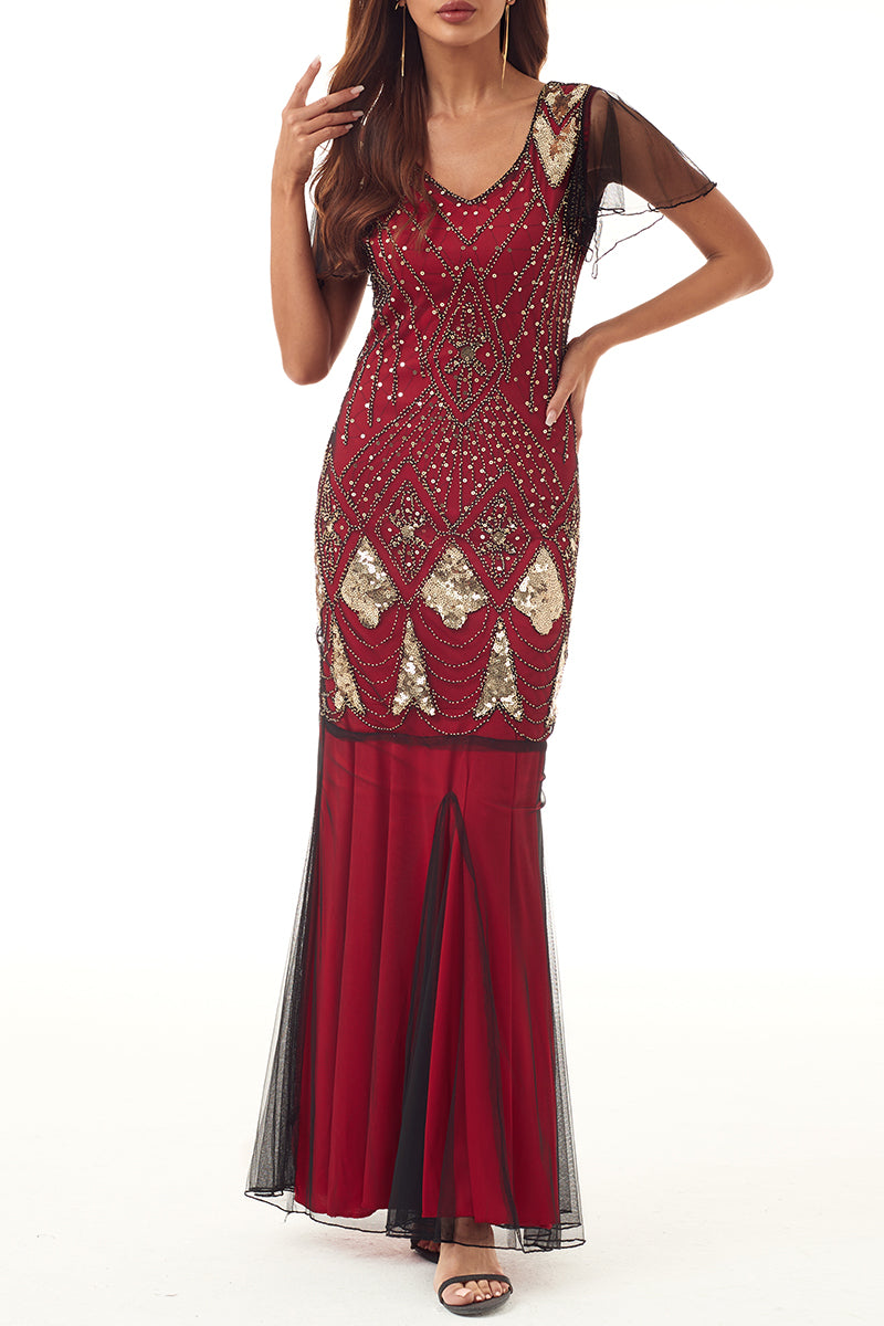 Kaynafashions - Elegant Formal Beading Zipper V Neck Evening Dress Dresses