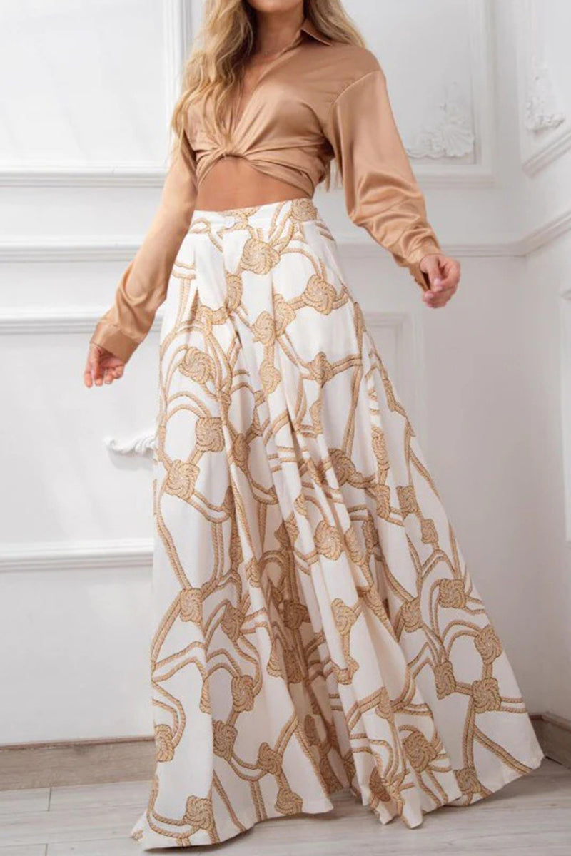 Kaynafashions - Casual Print Patchwork V Neck Long Sleeve Two Pieces(7 Colors)