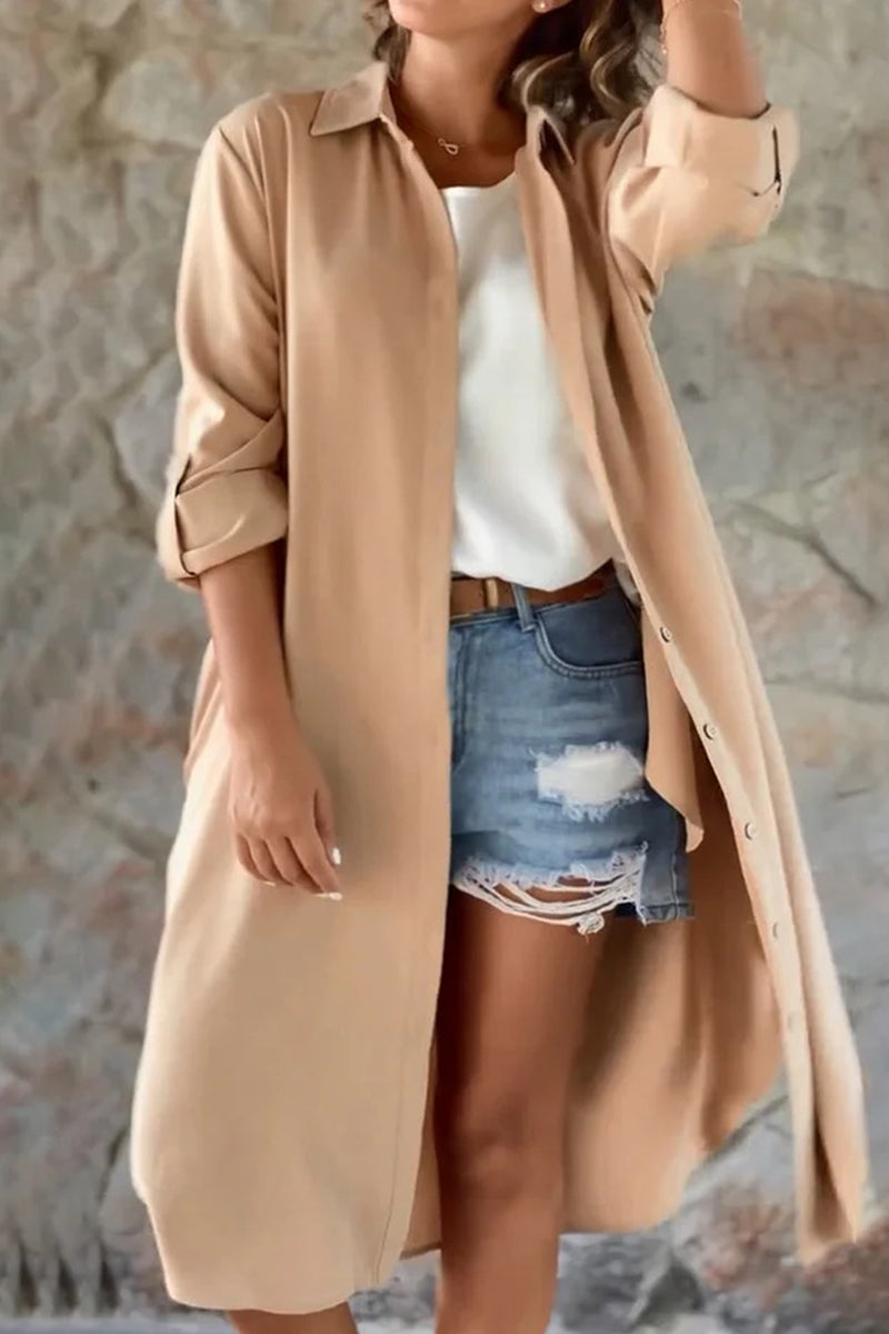 Kaynafashions - Casual Solid Buttons Turndown Collar Tops