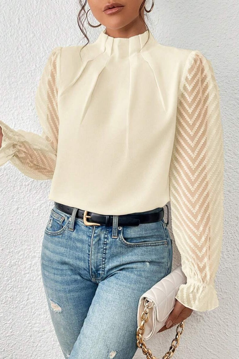Kaynafashions - Casual Solid Patchwork Flounce Half A Turtleneck Tops