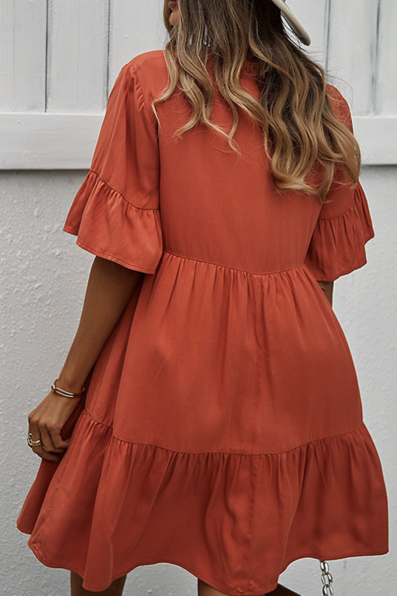 Kaynafashions - Casual Solid Patchwork V Neck Cake Skirt Dresses(4 colors)