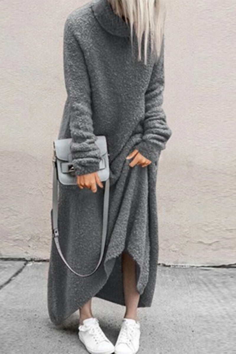 Kaynafashions - Casual Solid Patchwork Turtleneck One Step Skirt Dresses(4 colors)