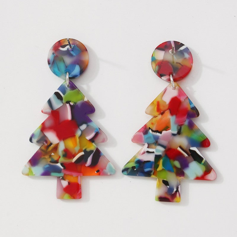 Kaynafashions - Casual Geometric Christmas Tree Patchwork Earrings