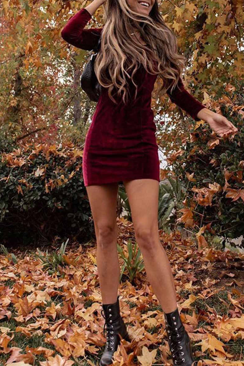 Kaynafashions - Fashion Sexy Solid Patchwork Square Collar One Step Skirt Dresses