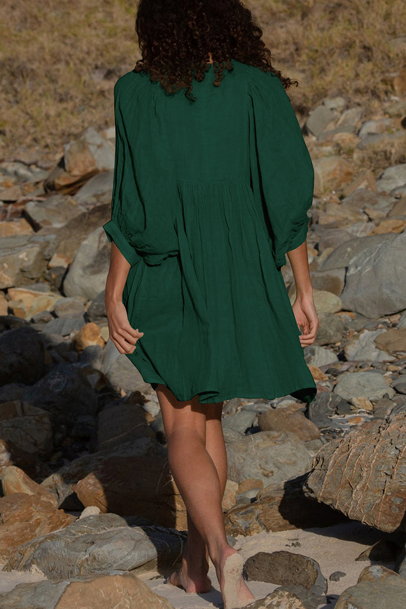 Kaynafashions - Casual Daily Solid Fold O Neck Pleated Dresses(4 Colors)