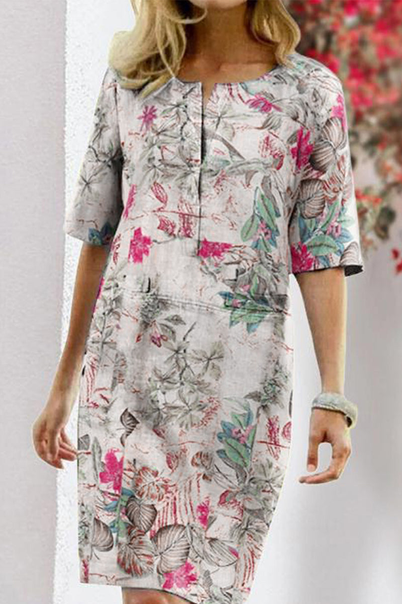 Kaynafashions - Elegant College Floral Patchwork O Neck Printed Dress Dresses
