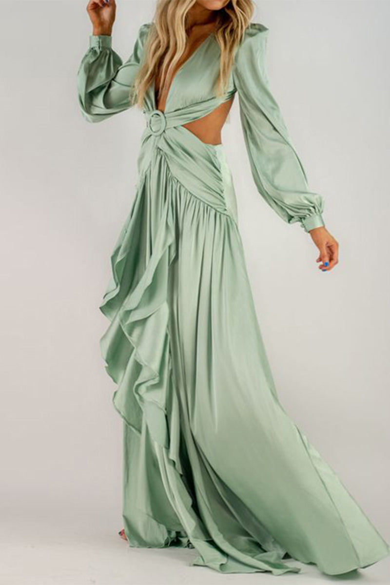 Kaynafashions - Sexy Solid Hollowed Out V Neck A Line Dresses