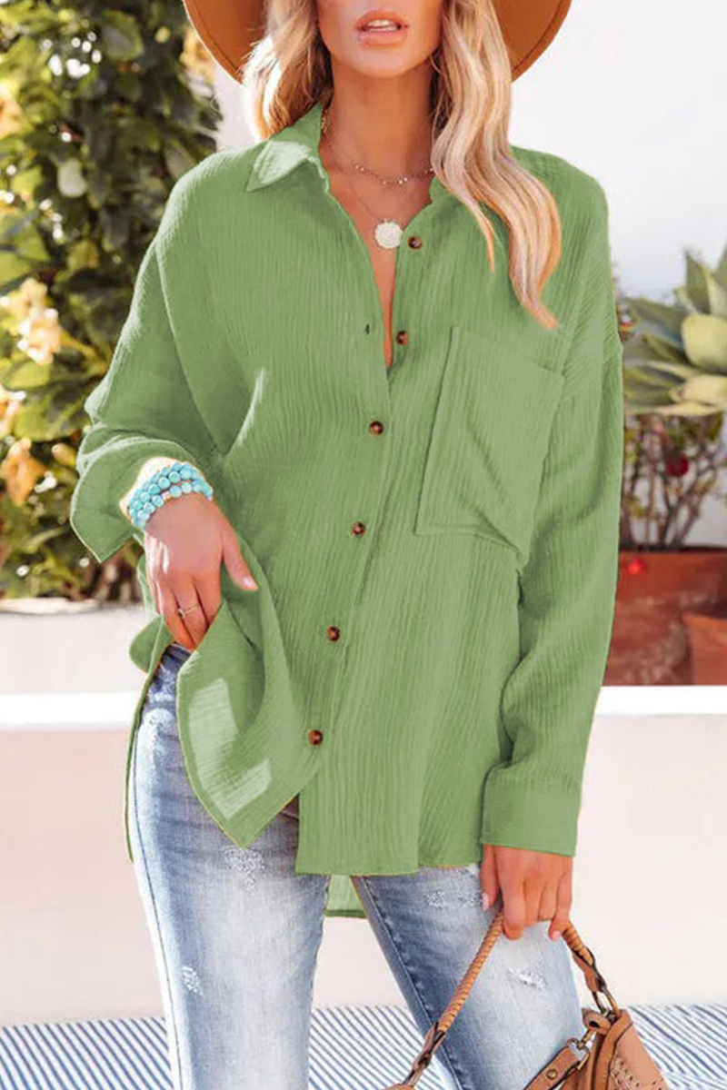 Kaynafashions - Casual Solid Patchwork Turndown Collar Tops(9 colors)