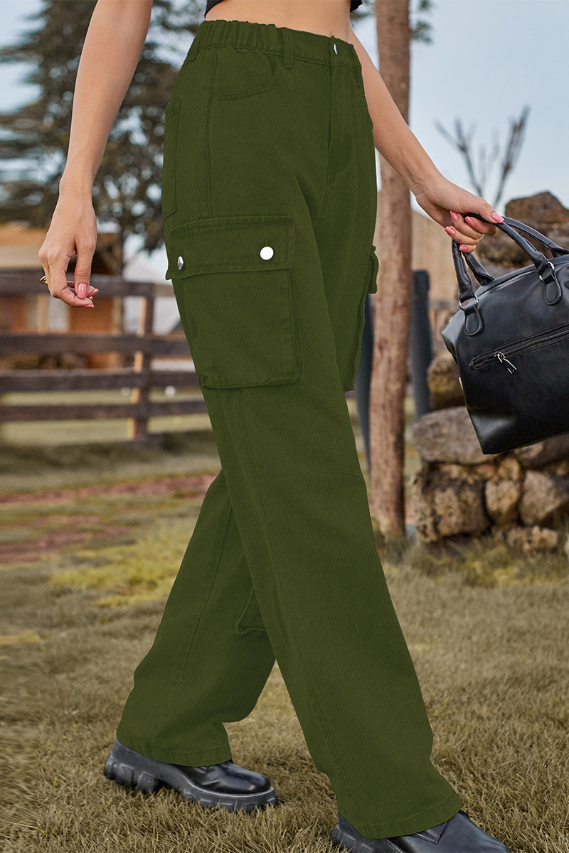 Kaynafashions - Street Solid Pocket Mid Waist Loose Denim Jeans