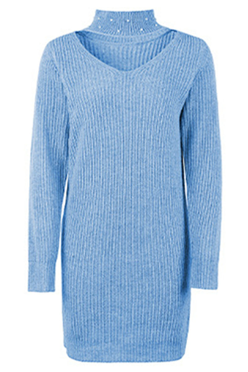 Kaynafashions - Fashion Solid Hollowed Out Beading Halter Straight Dresses(4 colors)