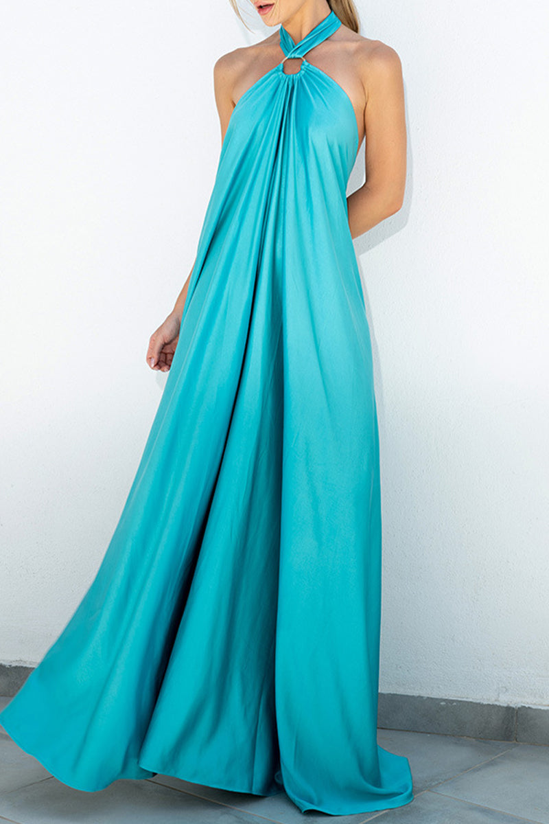 Kaynafashions - Sexy Vacation Solid Patchwork Solid Color Halter Sleeveless Dress Dresses(3 Colors)