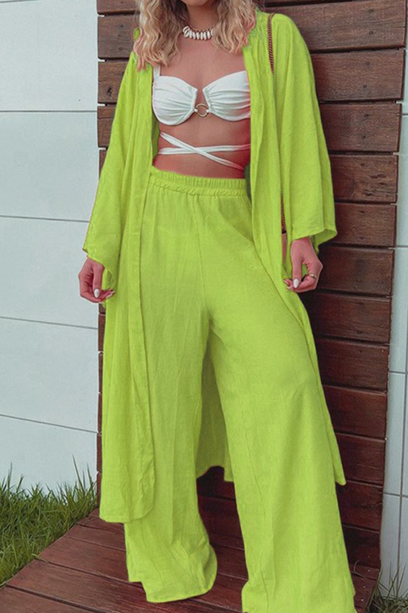 Kaynafashions - Casual Solid Solid Color Cardigan Collar Long Sleeve Two Pieces