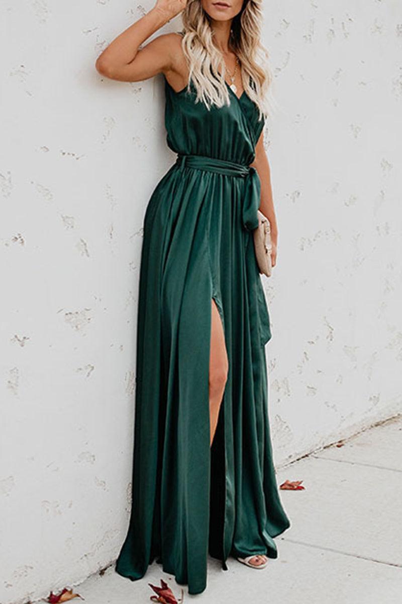 Kaynafashions - Elegant Solid High Opening V Neck Sleeveless Dress Dresses(3 Colors)