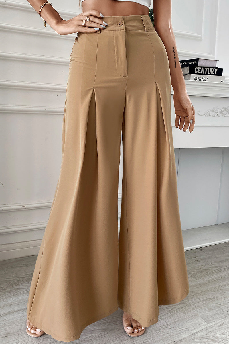 Kaynafashions - Elegant Solid Fold Loose Wide Leg Solid Color Bottoms(No Belt)