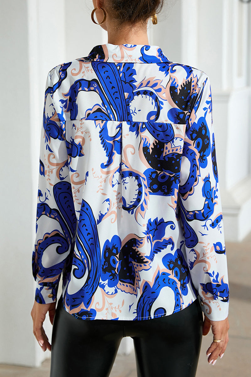 Kaynafashions - Work Elegant Print Buttons Turndown Collar Tops