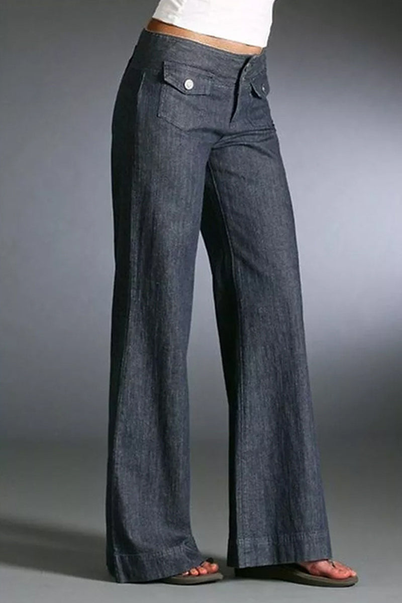 Kaynafashions - Casual Street Solid Pocket Loose Denim Jeans