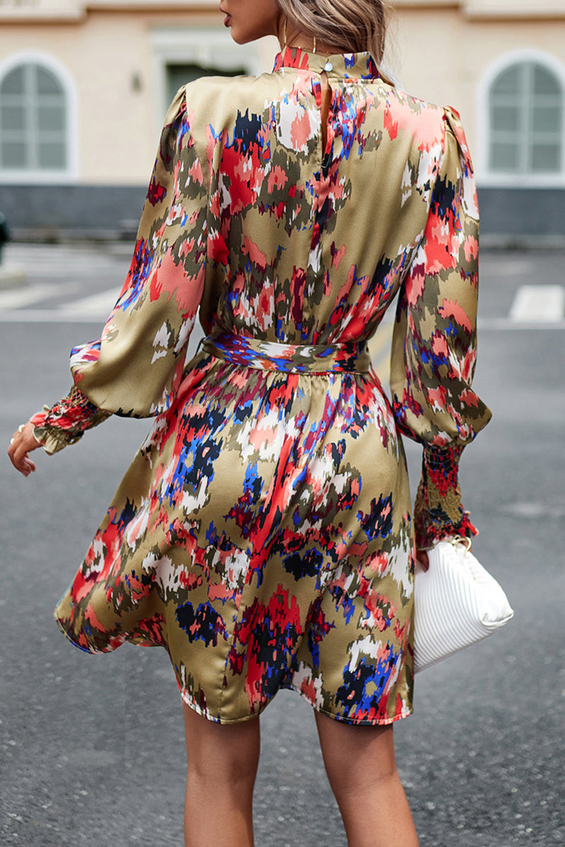 Kaynafashions - Elegant College Geometric Print Bandage Half A Turtleneck A Line Dresses