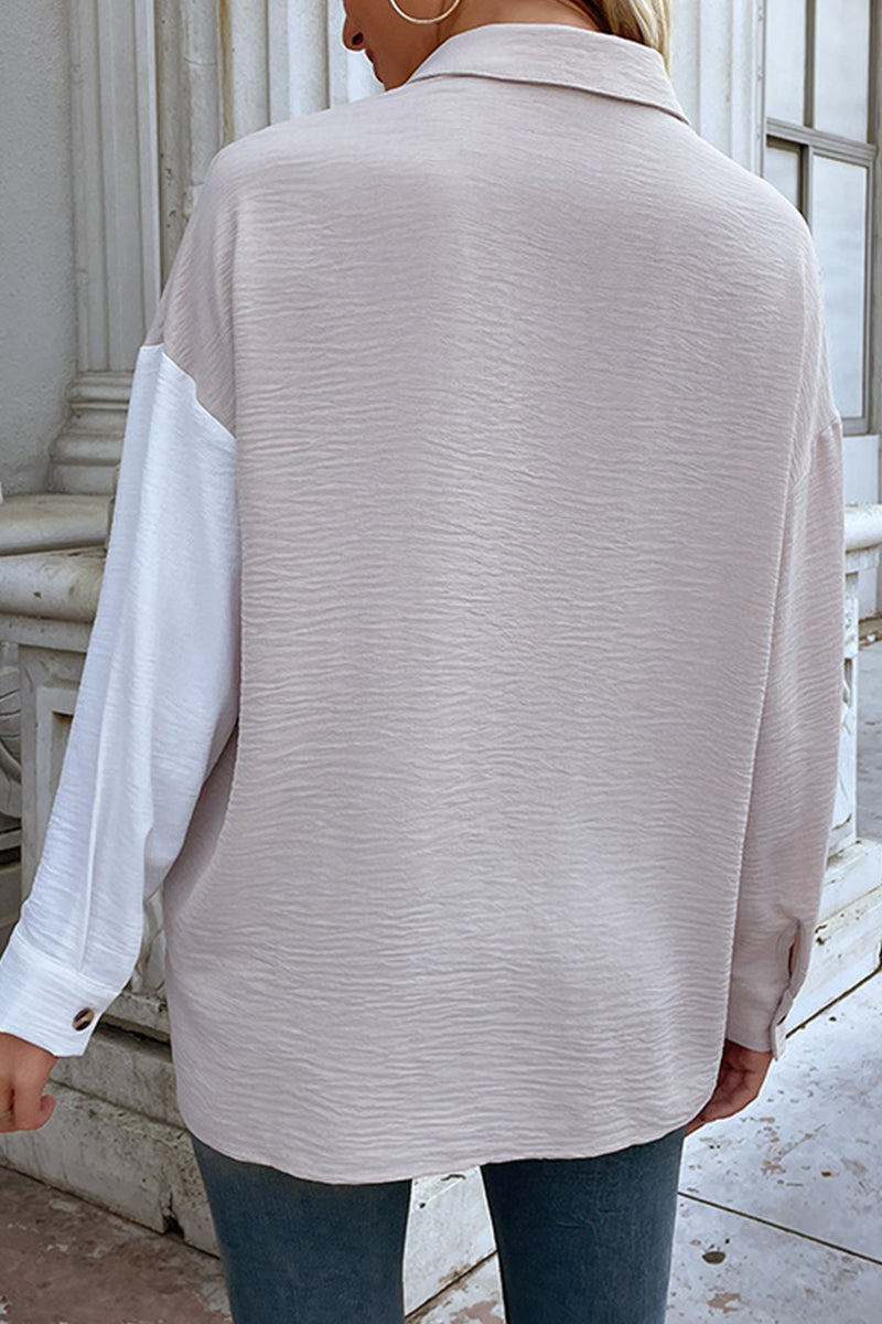 Kaynafashions - Elegant Color Block Patchwork Turndown Collar Tops