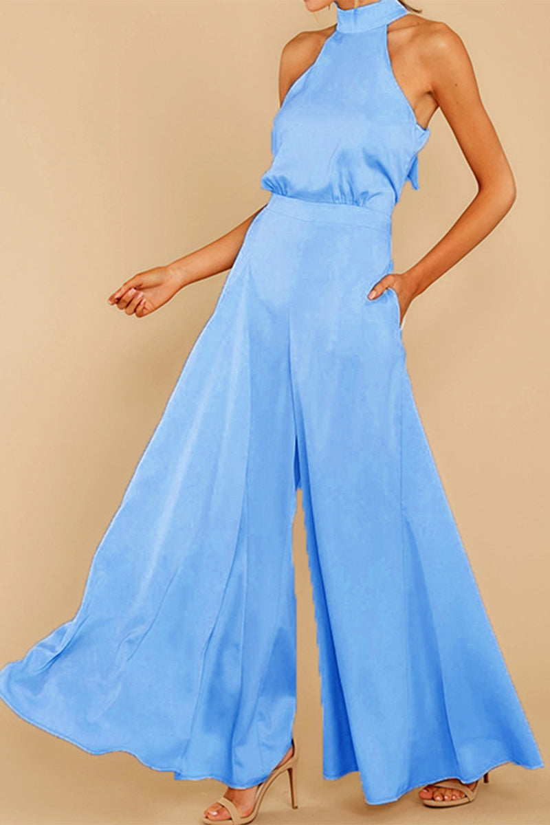 Kaynafashions - Fashion Casual Solid Patchwork Halter Loose Jumpsuits(5 Colors)