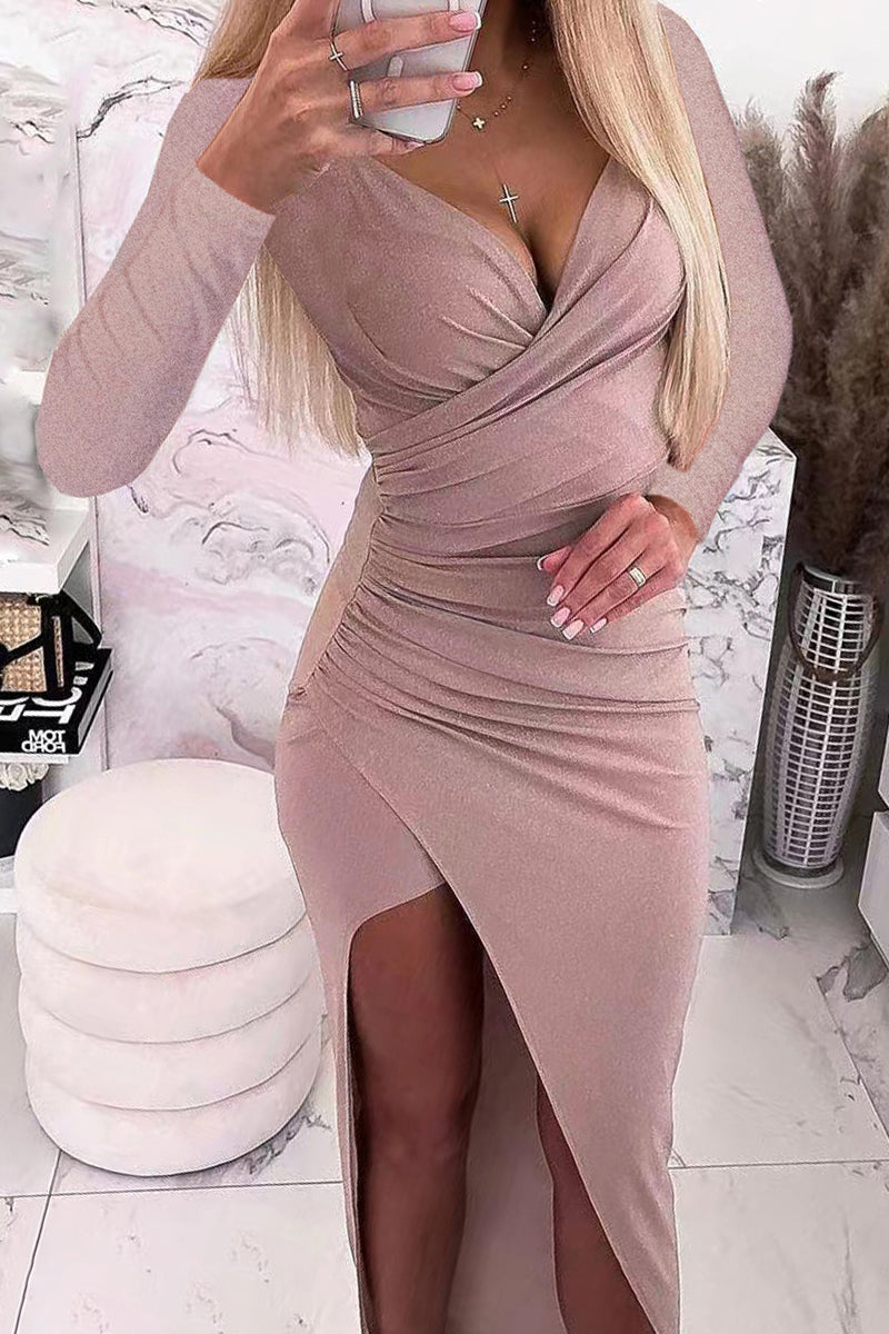 Kaynafashions - Sexy Solid Color V Neck One Step Skirt Dresses(5 Colors)